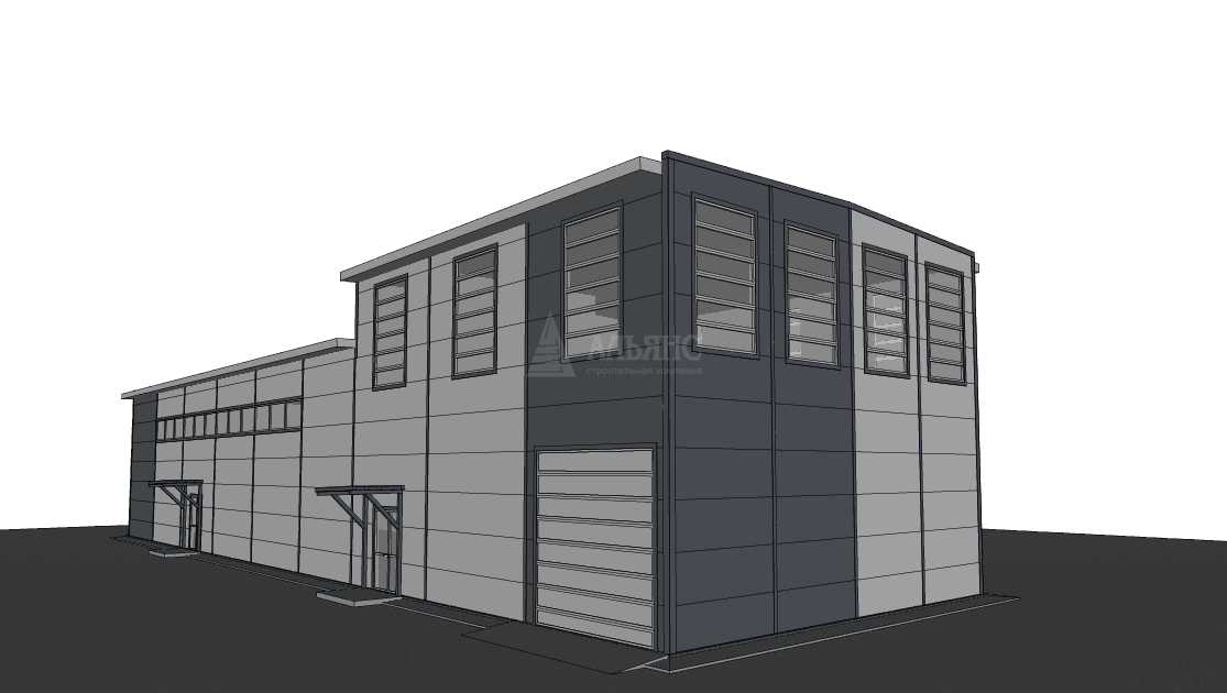 3D визуализация Проект ангара-склада с АБК из сэндвич-панелей - фото 6